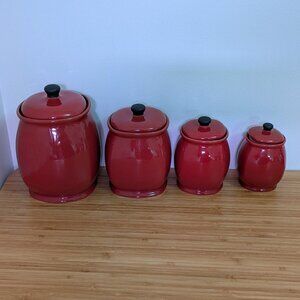 Corelle Hearthstone Chili Red & Black Canister Set – Excellent Condition